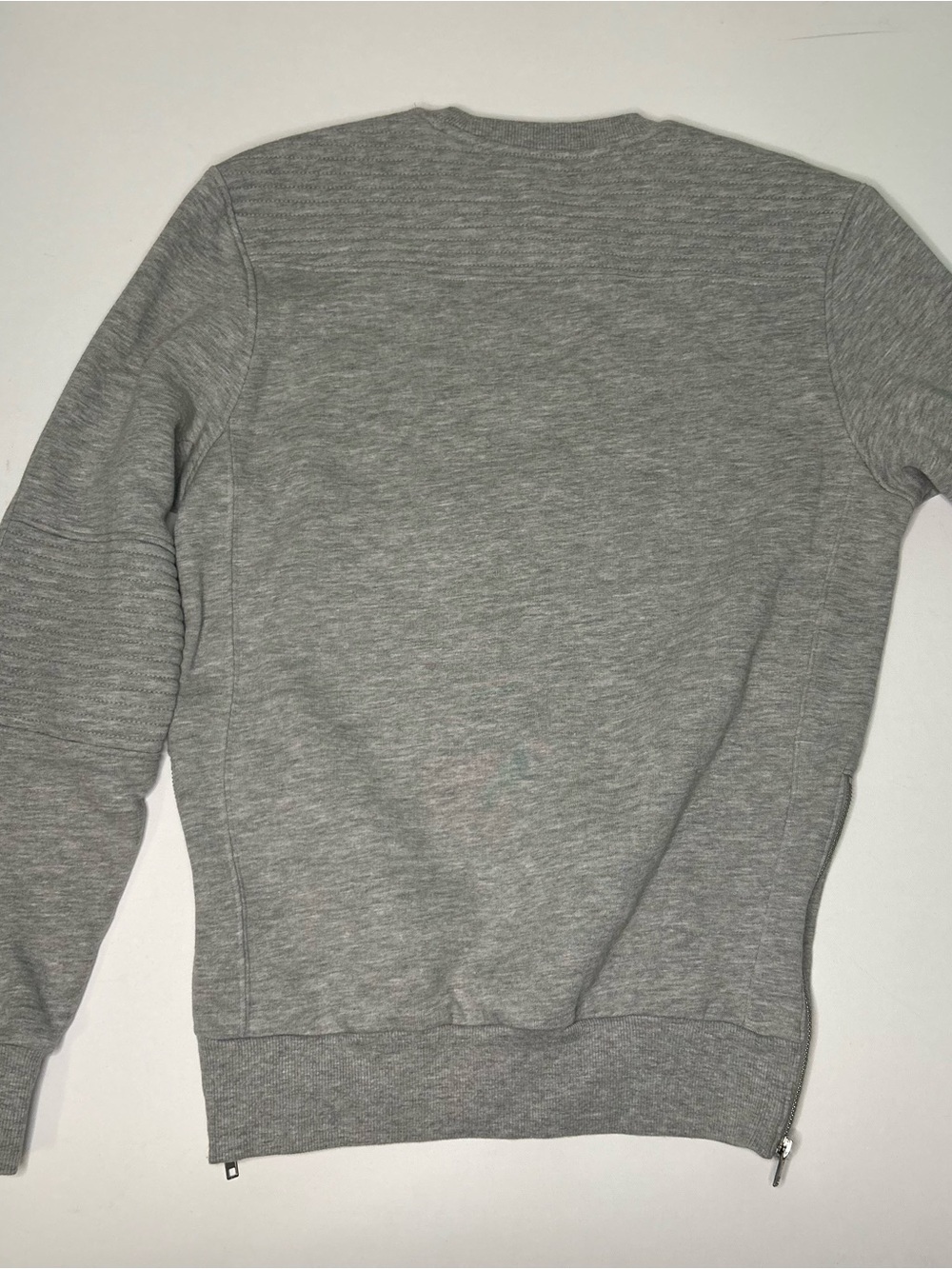 H&M Divided Light Gray Panel Detail Seam Crewneck Sweatshirt XS zipper details - Picture 9 of 10